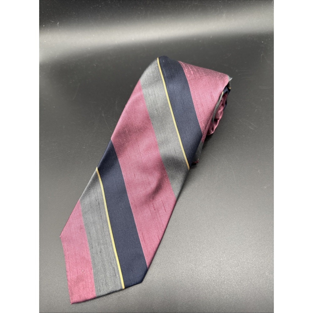 Vintage Robert Talbott Silk Maroon Red Blue Striped Repp Tie Handmade USA